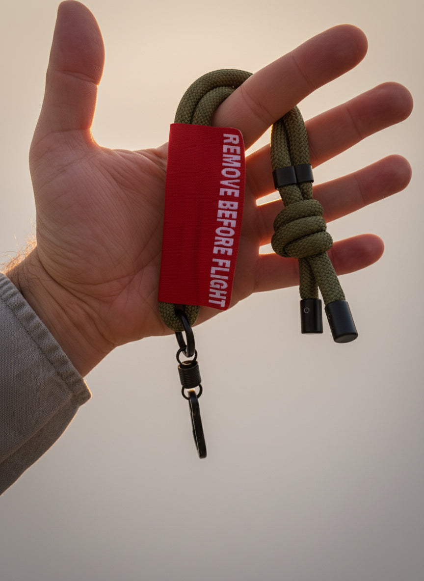 REMOVE BEFORE FLIGHT - Wristlet Keychain - Army GREEN color